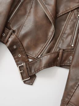 Ailegogo New Spring Autumn Women Vintage Loose Belt Zipper Faux Leather Jacket Streetwear Retro Female Coat Moto Biker Outwear