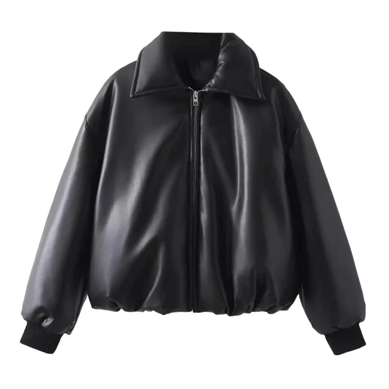Trend Vintage Green Long Sleeve Lapel PU Leather Jacket Women Short Coat Zipper Button Spring Autumn High Street Outerwear Tops