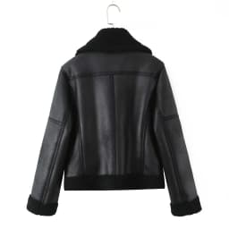 Women's Fashionable Casual Thickened PU Cotton Jacket Leather Coat H2501 Versatile Style Zipper Loose Fit Long Sleeve Coat