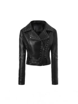 Autumn and Winter Women's short Black tops Popular PU Slim Fit Lapel Motorcycle Jacket Punk Rock Short Zippered Leather Jacket