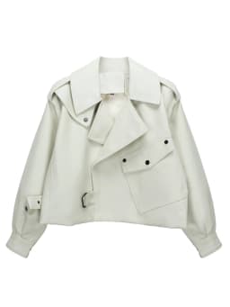 Ailegogo High Street Women Lapel Loose Pu Faux Leather Short Jacket Spring Autumn Female Big Pocket Belt Coat Moto Biker Outwear