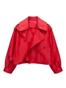 Ailegogo High Street Women Lapel Loose Pu Faux Leather Short Jacket Spring Autumn Female Big Pocket Belt Coat Moto Biker Outwear
