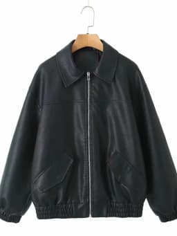 2026 Fashion Streetwear Women Retro Loose Black PU Faux Leather Jacket Spring Autumn Lady Vintage Zipper Coat Moto Biker Outwear