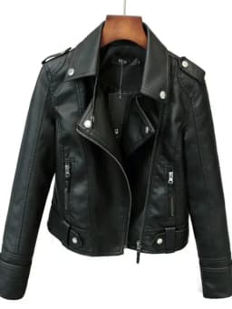 Slim Fit Motorcycle Jacket Zipper Collar Street Style Short Coat Women's Fashion Leather Jacket Long Sleeve Pure Color