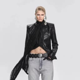 DFDG Women 2026 Spring Summer Faux Leather Blazer Jacket Lapel Zip Up Peplum Hem Slim Fit Elegant Streetwear Outerwear Coat