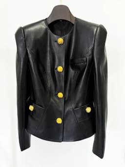 HIGH STREET Newest 2026 Designer Jacket Women's Slim Fitting Snail Button Artificial Leather Blazer