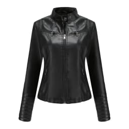 Faux Leather Motorcycle Jacket for Women, Female Coat, Moto Biker, Purple, Black, Zipper windproof jacket leather jacket