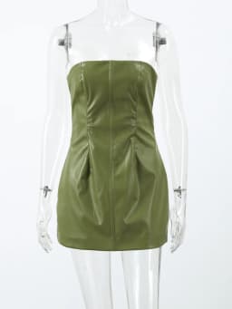 Vintage Green Leather Skirts Jackets Suit Women's Slim Zipper Coat With Pocket Split Skirt 2026 New Winter Autumn Ladies Outwear