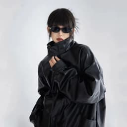 Harajuku Pu Jacket Women Turtleneck Fashion Faux Leather Long Sleeve Coat Heavy Metal Black Y2K Outerwear Female Tops