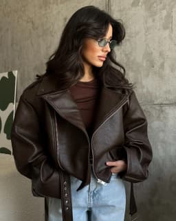 Women Spring Summer Faux Leather Jacket Belt Chic Elegant Retro Minimalist Comfortable Casual Fashionable Niche Trendy Versatile