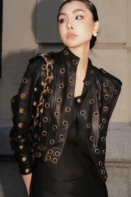 High-Quality Hollow out Biker Leather Jacket Women's Design Sensation Short Cardigan Trendy Street Style Commute Fashion