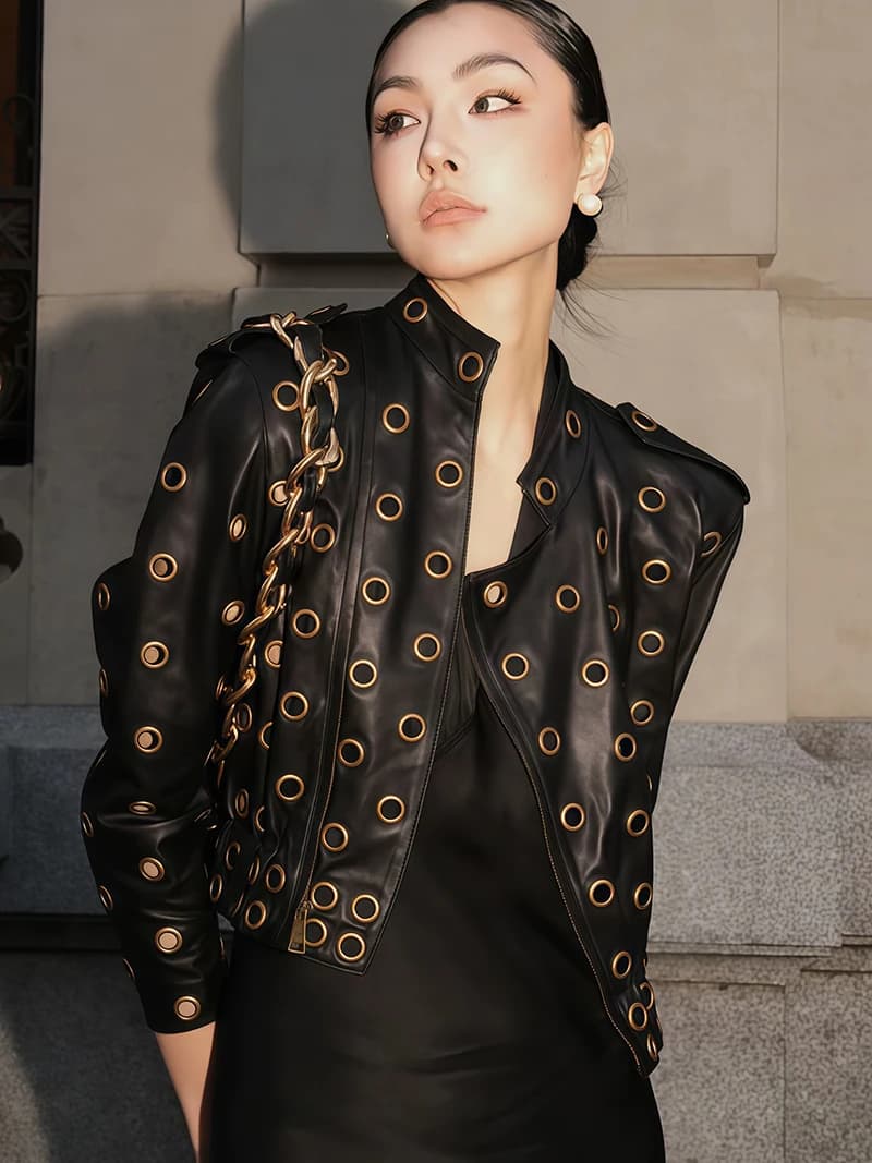 High-Quality Hollow out Biker Leather Jacket Women's Design Sensation Short Cardigan Trendy Street Style Commute Fashion