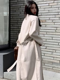 Lautaro Autumn Long Black Cool PU Leather Trench Coat for Women Belt Single Breasted Loose Korean Fashion Wholesale Clothes 2022