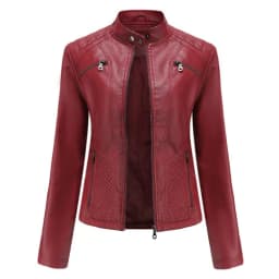 2026 New Lavender Purple Women's Long Sleeve PU Jacket, Fashion Motorcycle Leather Jackets, Red Coat, Black Outerwear.