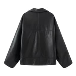 Autumn American Retro Women Washing Black PU Leather Jacket Lapel 3 Buttons Full Sleeve Oversize Coat Loose Short Outerwear