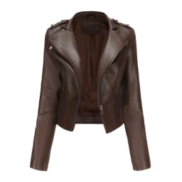 Faux Leather Jacket for Women, Turndown Collar, Punk Coat, Motorcycle, Black, Rivet Zipper, Outerwear, Female, Autumn, 2025