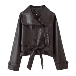 Willshela Women Fashion With Belt PU Solid Double Breasted Jackets Vintage Lapel Neck Long Sleeves Female Chic Lady Outfits