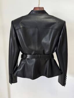 HIGH STREET Newest 2026 Designer Jacket Women's Belt Slim Fitting Leather Button Pocket Decoration Artificial Leather Blazer