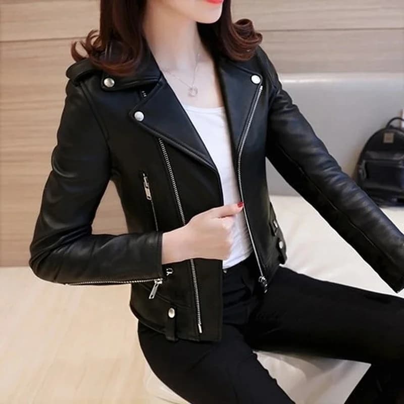 2024 Spring Autumn New All-match Faux Leather Women Jacket Brand Designer Jackets for Ladies Female Chic Slim Women's Coats