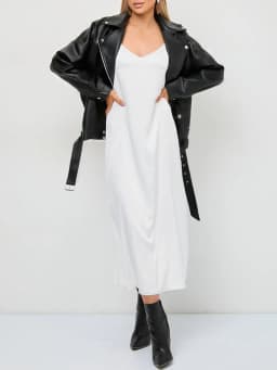 Ailegogo Streetwear Women Moto Biker Loose Black Pu Faux Leather Jacket Spring Autumn Female Zipper Belt Coat Outwear