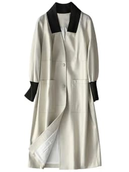 Nerazzurri Spring Autumn Loose Long Leather Trench Coat for Women with V Neck Raglan Sleeve Pockets Luxury Designer Clothes 2022