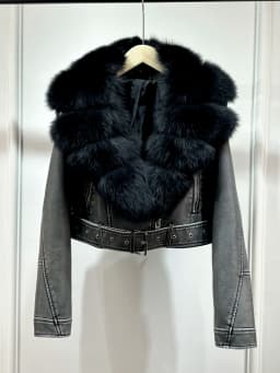 Lagabogy 2024 Big Real Fox Fur Women Vintage Pu Faux Leather Short Jacket With Belt Streetwear Female Zipper Retro Coat Outwear