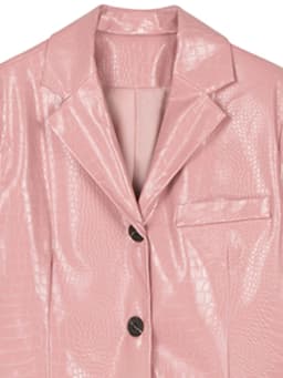 Lautaro-Women's Crocodile Print PU Leather Blazers, Single Breasted Jacket, Shiny Reflective, Black, Pink, Spring, Fashion