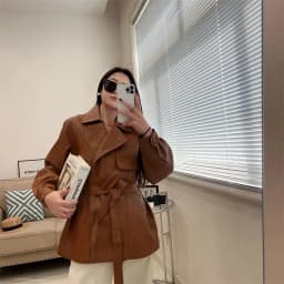 2025 New Western-style Lace Up Women's Leather Jacket With Spring And Autumn Waist Cinching Temperament Loose Windbreaker Jacket