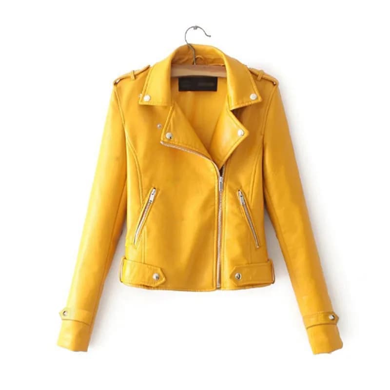 Slim Fit Motorcycle Pure Color Leather Jacket Short Outerwear Women's Korean Style Fashionable Autumn Winter Coat
