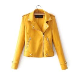 Slim Fit Motorcycle Pure Color Leather Jacket Short Outerwear Women's Korean Style Fashionable Autumn Winter Coat