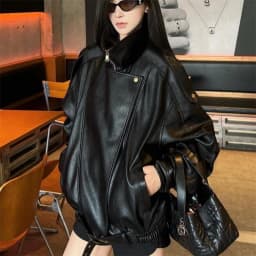 Winter Ladies High End Faux Leather Outwear American Femme Long Sleeves PU Leather Jacket Autumn Women Fashion Casual Loose Coat