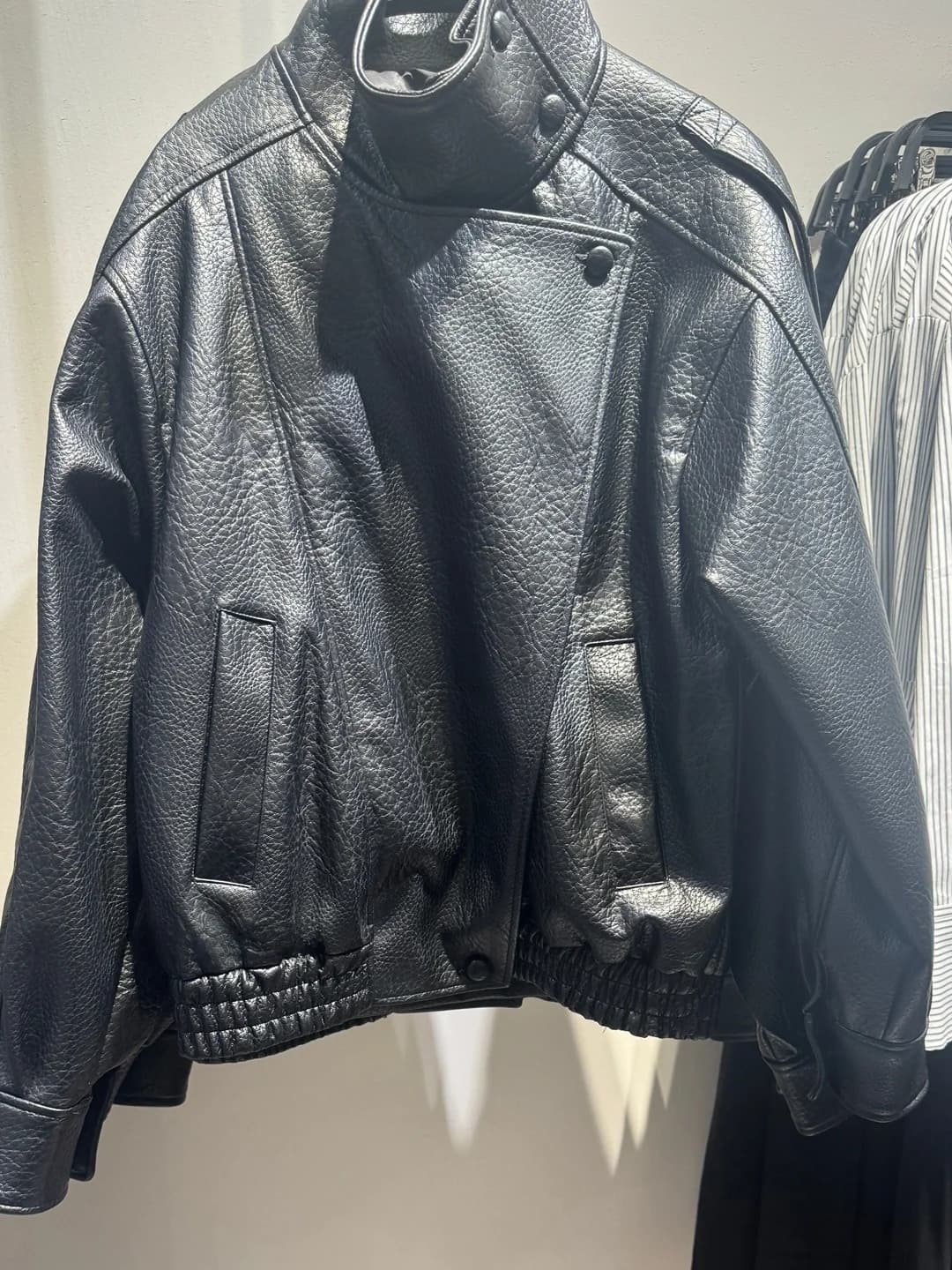 ZARluvip Long Sleeve Stand Collar Faux Leather Jacket Motorcycle Style Women's Outerwear Casual Straight Cut Winter New