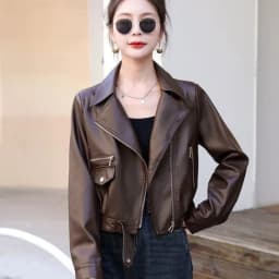 2026 Autumn New Fashion Leather Jacket Women Motorcycle Outwear Short Loose Elegant Pu Leather Suit Collar Coat Overcoat Female