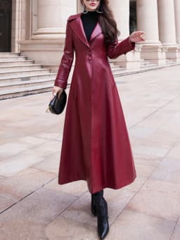 Nerazzurri Maxi Fit and Flare Leather Trench Coat for Women 2021 Spring Long Luxury Designer Clothing Women Long Sleeve Lapel