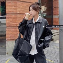 Autumn Women Fashion Casual Loose Coat Winter Ladies High End Faux Leather Outwear American Femme Long Sleeves PU Leather Jacket