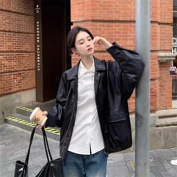 Autumn Women Fashion Casual Loose Coat Winter Ladies High End Faux Leather Outwear American Femme Long Sleeves PU Leather Jacket
