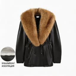 Women Winter Black PU Leather Fur Collar Coats Oversized Warm Jacket Insulated Thick Zipper Streetwear Female Outerwear 2026