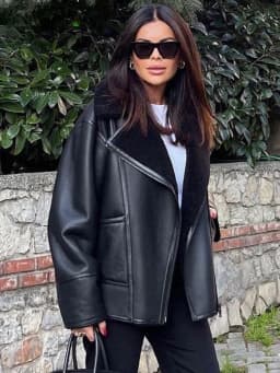 Suninheart Sheepskin Coat for Women Black New Outerwear Winter Warm Faux Leather Jacket Coat Insulated New in Jackets & Coats
