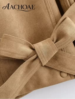 AACHOAE Women Faux Suede Jacket Belted Waist Loose Fit Short Coat Long Sleeve Vintage Casual Elegant Autumn Spring Outerwear