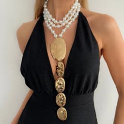 Ingemark Exaggeration Irregular Big Ellipse Pendant Necklace Women Boho Elegant Imitation Pearl Choker Chain Party Jewelry Gift