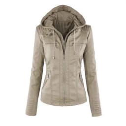 Women's Leather Jacket Hooded Zipper Coat Fashionable Casual Style Chinese Manufacturer Regular Thickness for Autumn Season