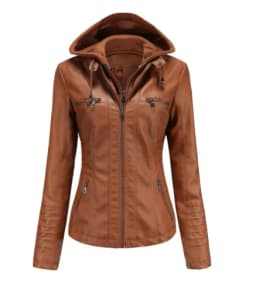 Women's Leather Jacket Hooded Zipper Coat Fashionable Casual Style Chinese Manufacturer Regular Thickness for Autumn Season