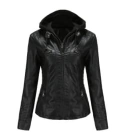 Women's Leather Jacket Hooded Zipper Coat Fashionable Casual Style Chinese Manufacturer Regular Thickness for Autumn Season