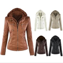 Women's Leather Jacket Hooded Zipper Coat Fashionable Casual Style Chinese Manufacturer Regular Thickness for Autumn Season