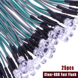 25pcs Prewired Led Diode Lights 12v Fast Slow Flash RGB Emitting Diodes 5mm Lamp DIY Projects White Red Green Blue Orange Yellow