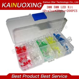 200PCS/Lot 3MM 5MM With Box Led Kit With Box Mixed Color Red Green Yellow Blue White Light Emitting Diode .10 Values Each 20PCS