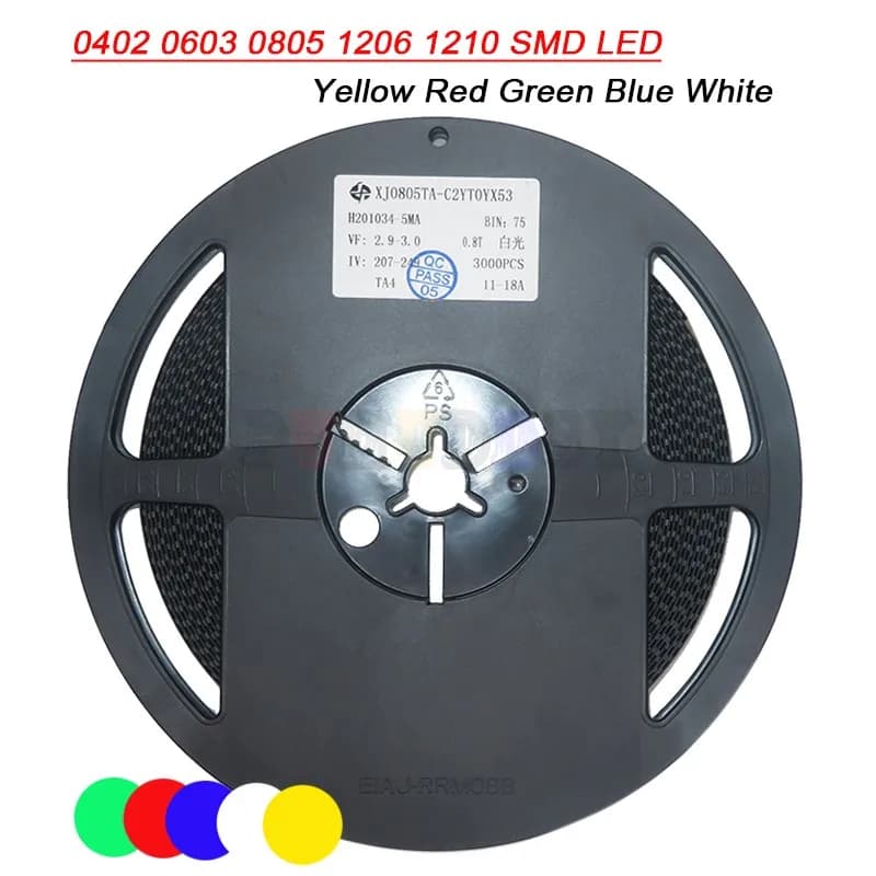 1Reel 0402 0603 0805 1206 1210 SMD LED Light Yellow Red Green Blue White 4000PCS 3000PCS 2000PCS