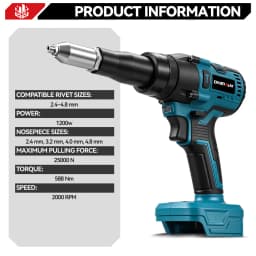 ONEVAN 1200W Brushless Electric Rivet Gun 25000N Cordless Fit 2.4-5.0mm Riveting Industry Renovation Tool For Makita Battery Pin