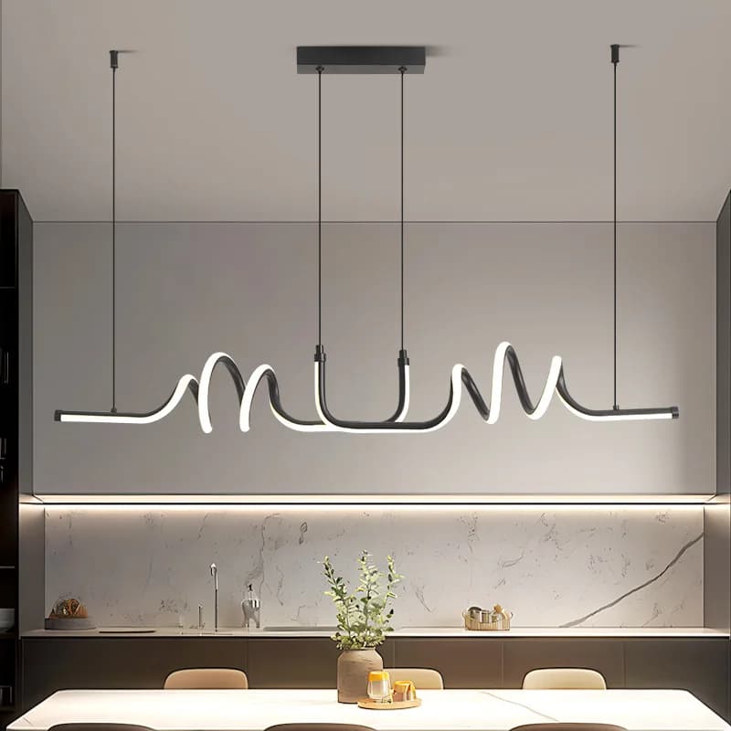 Modern Black LED Pendant Light for Dining Room Curved Chandelier Efficient Home Lighting Fixture Kitchen Living Room Home Decor