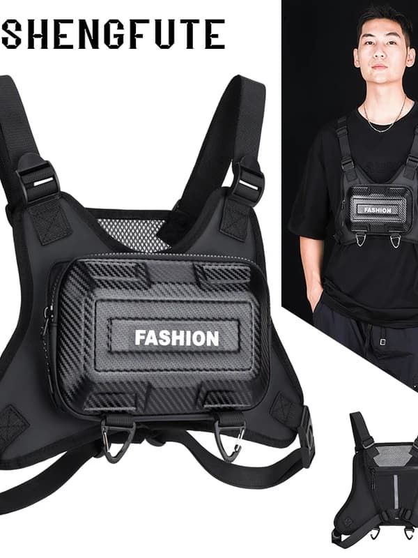 Trendy Multi-Functional Tactical Chest Bag Workwear Riding Street Style Vest Bag Sporty Zippered Hard Men's Chest Bag